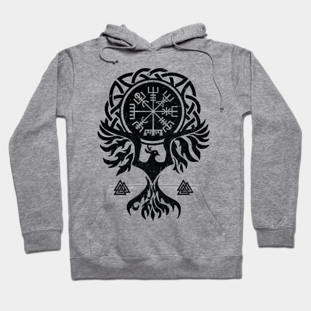 Vegvisir and Phoenix bird Hoodie by Nartissima